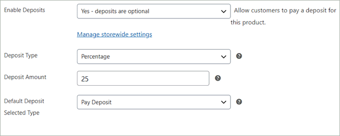 Select deposit type and amount