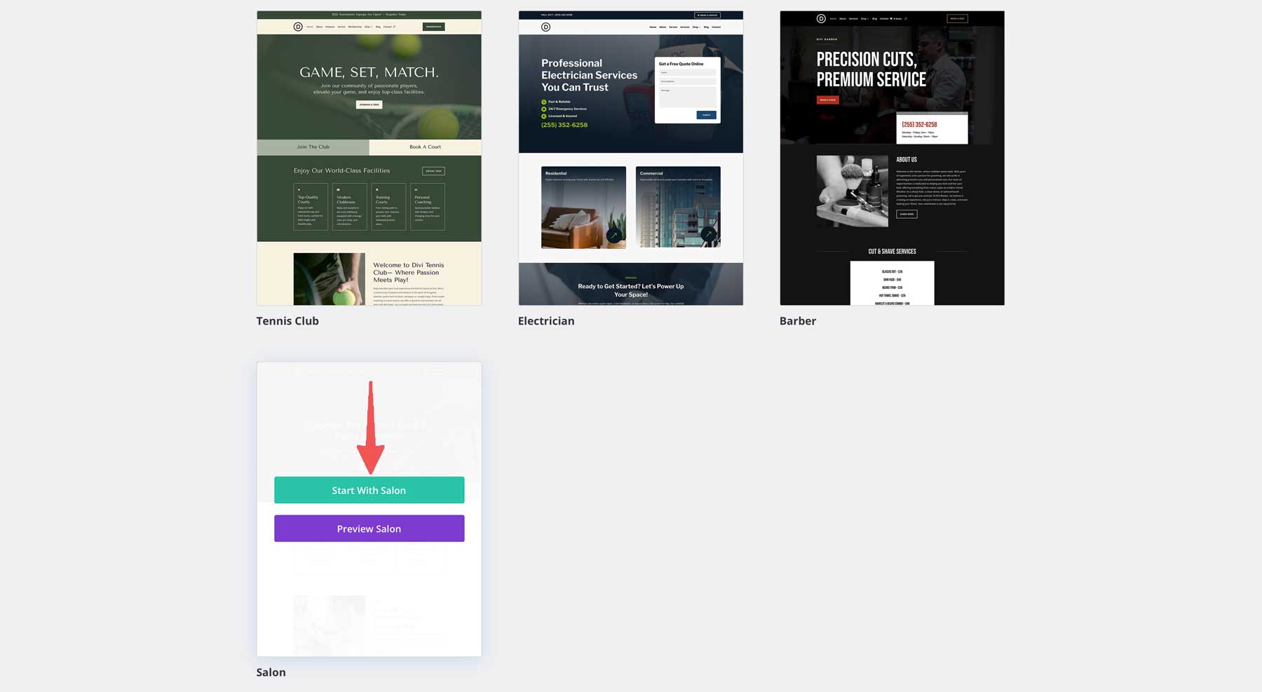 salon starter site for Divi