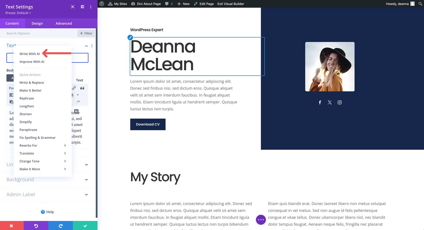 write with Divi AI