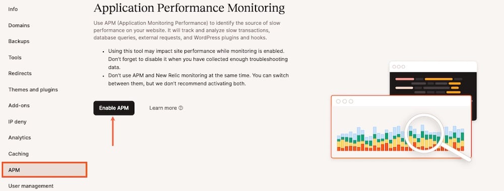 Enabling APM in MyKinsta.