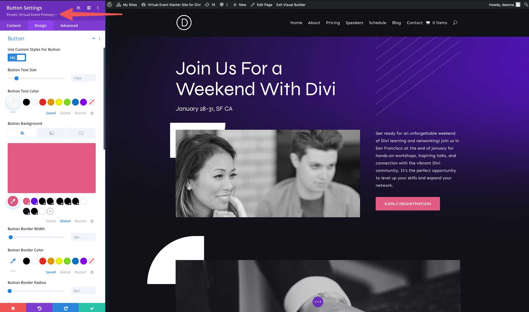 virtual event starter site for Divi