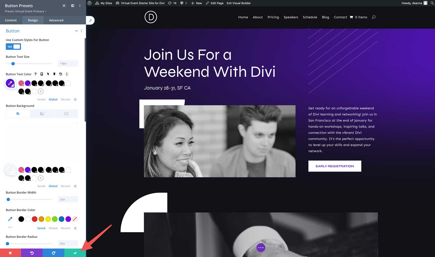 virtual event starter site for Divi