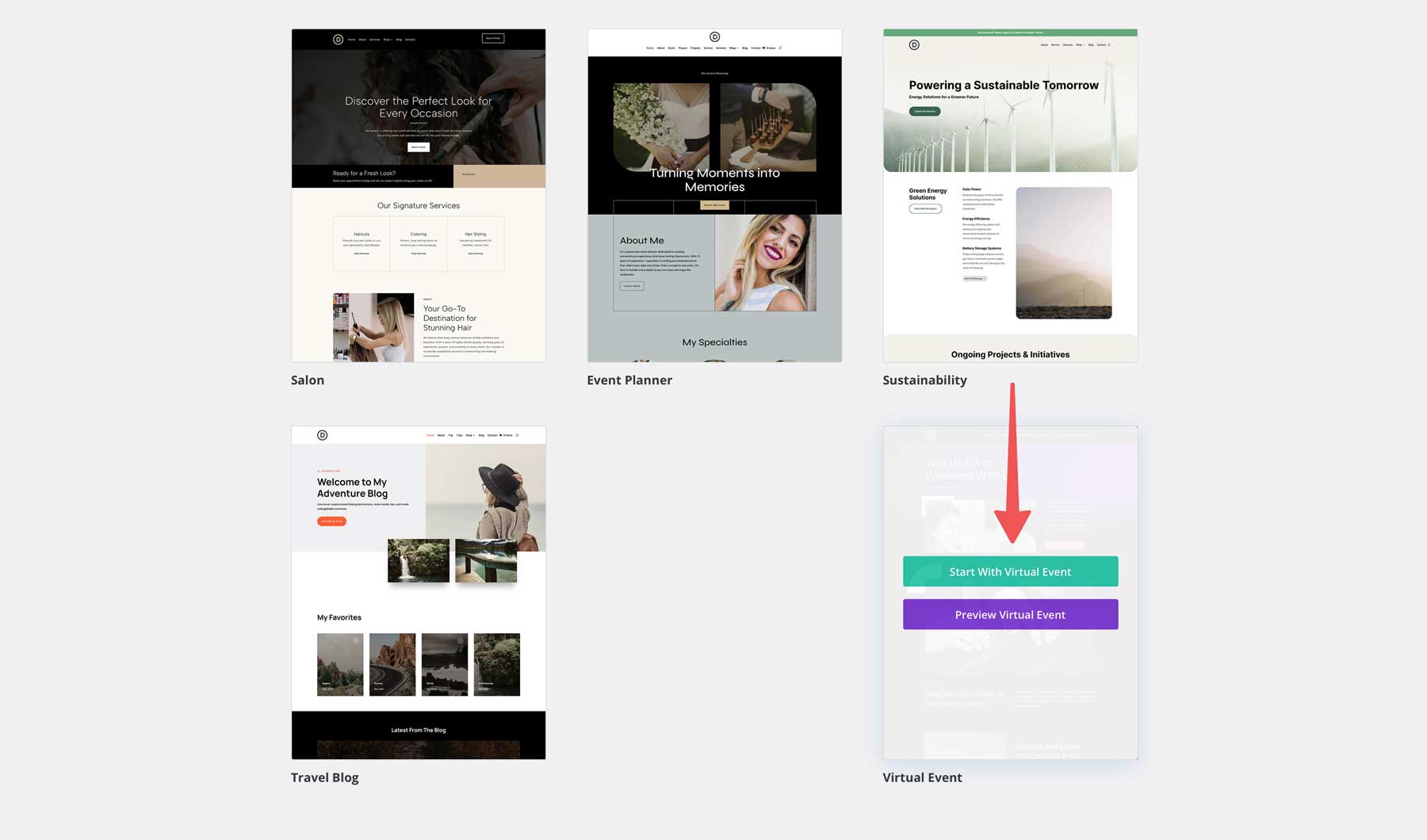 virtual event starter site for Divi