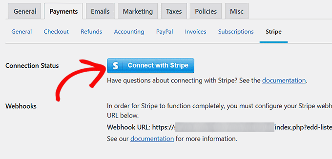 Click Connect With Stripe button