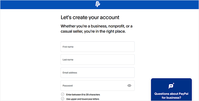 Create PayPal account