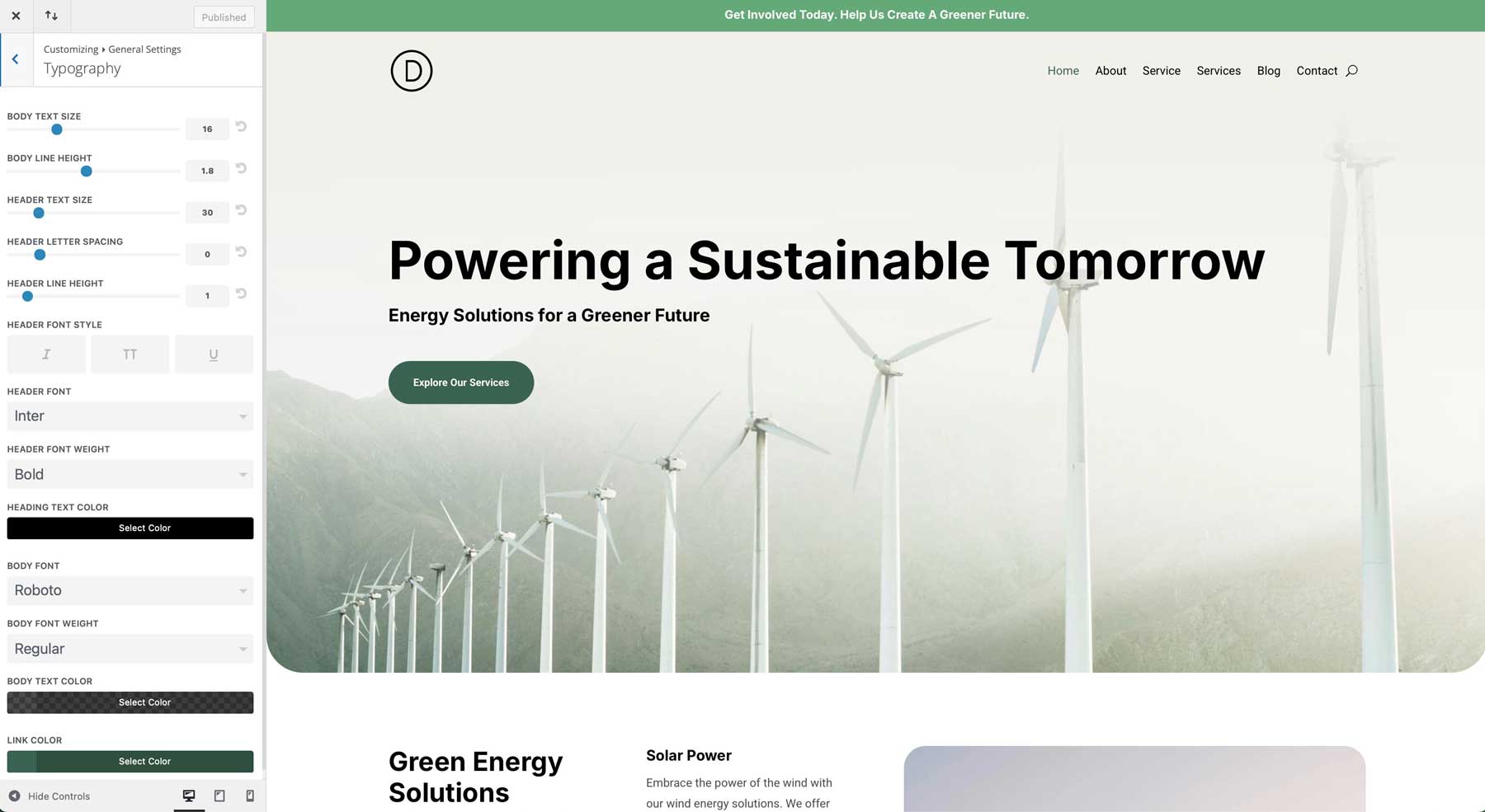 Sustainability starter site for Divi