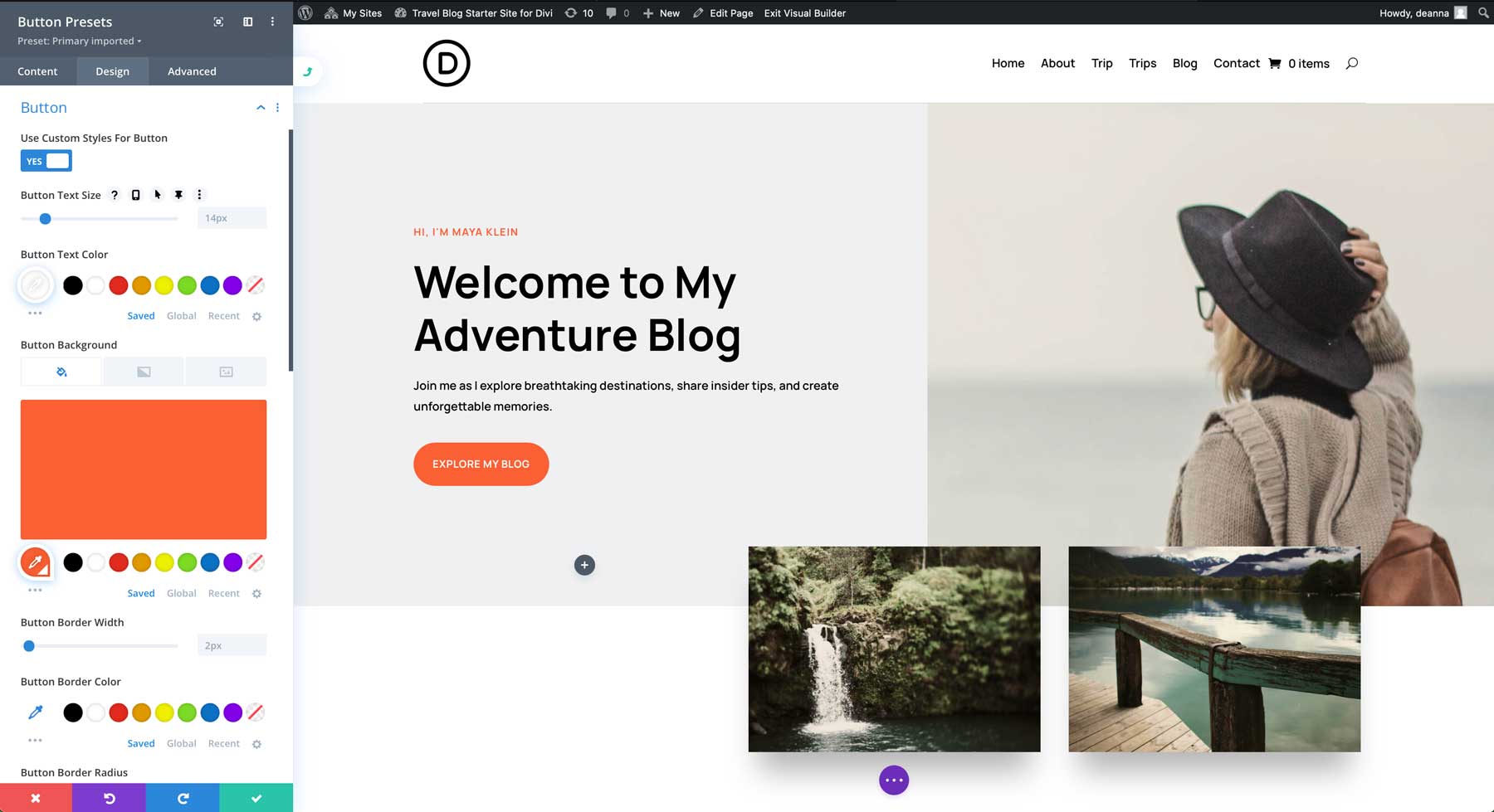 Travel Blog starter site for Divi