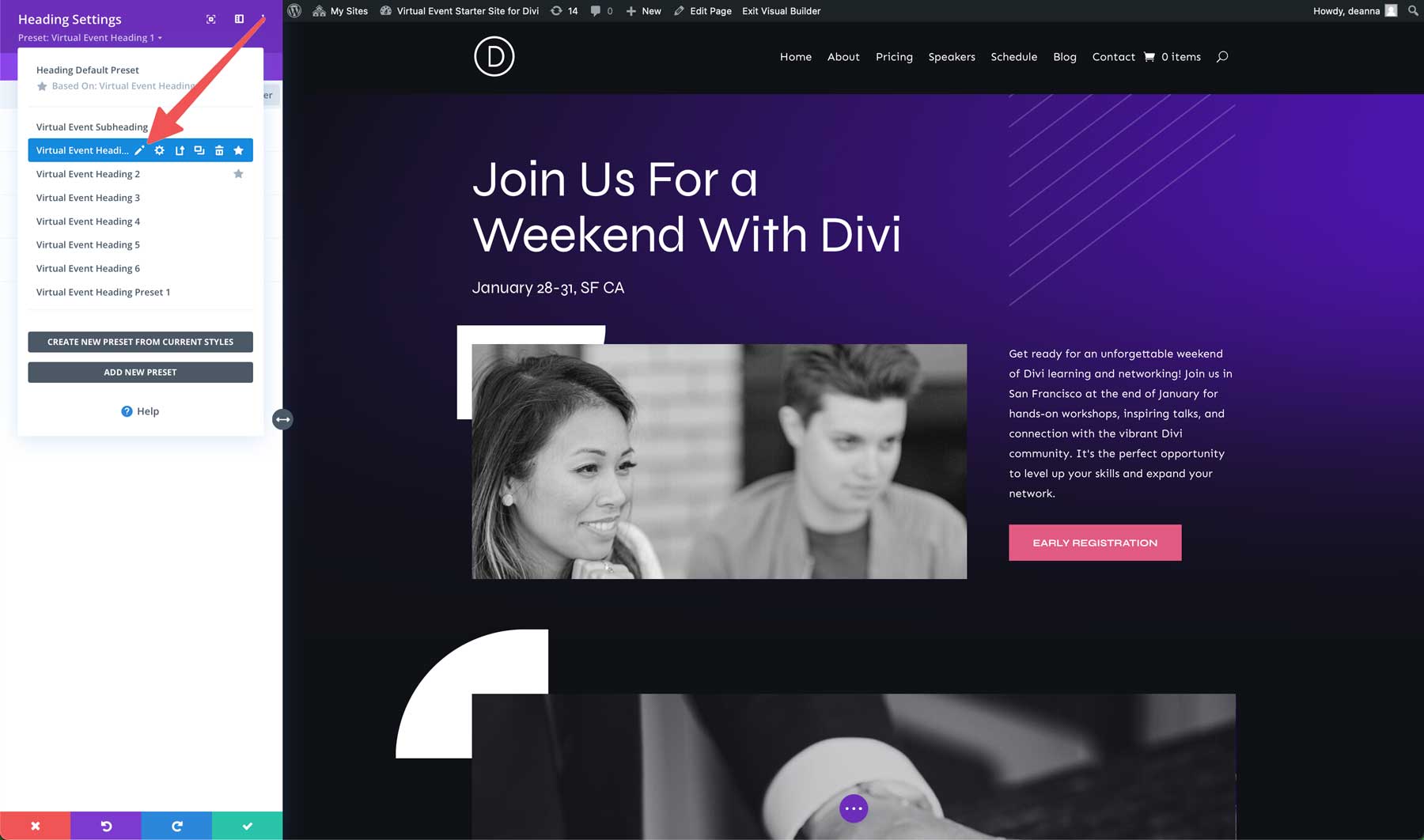 virtual event starter site for Divi