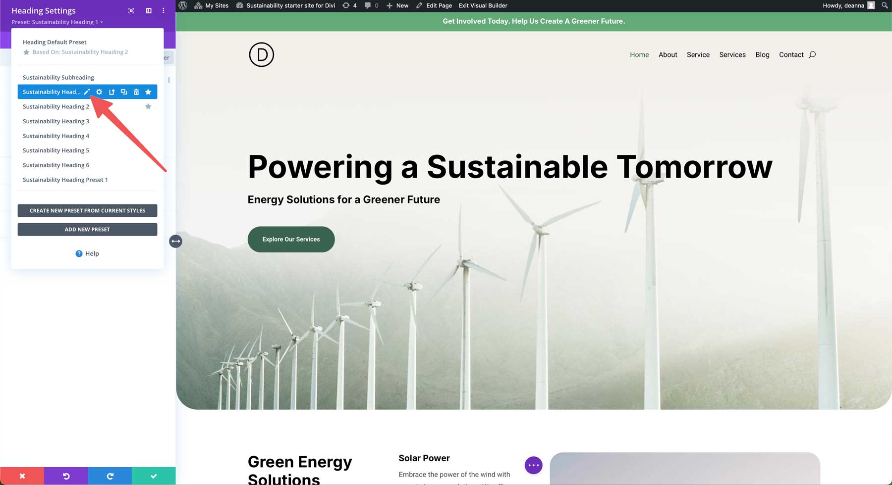 Sustainability starter site for Divi