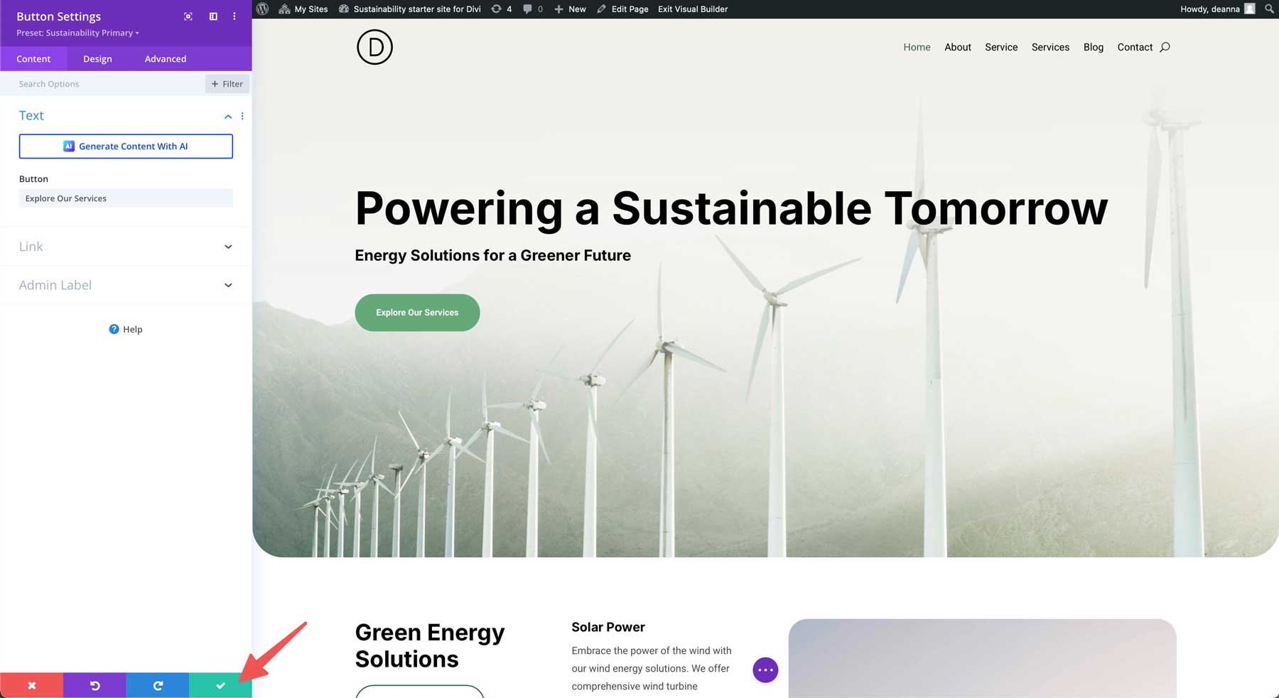 Sustainability starter site for Divi