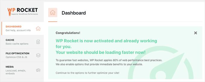 WP Rocket Is Activated and Working