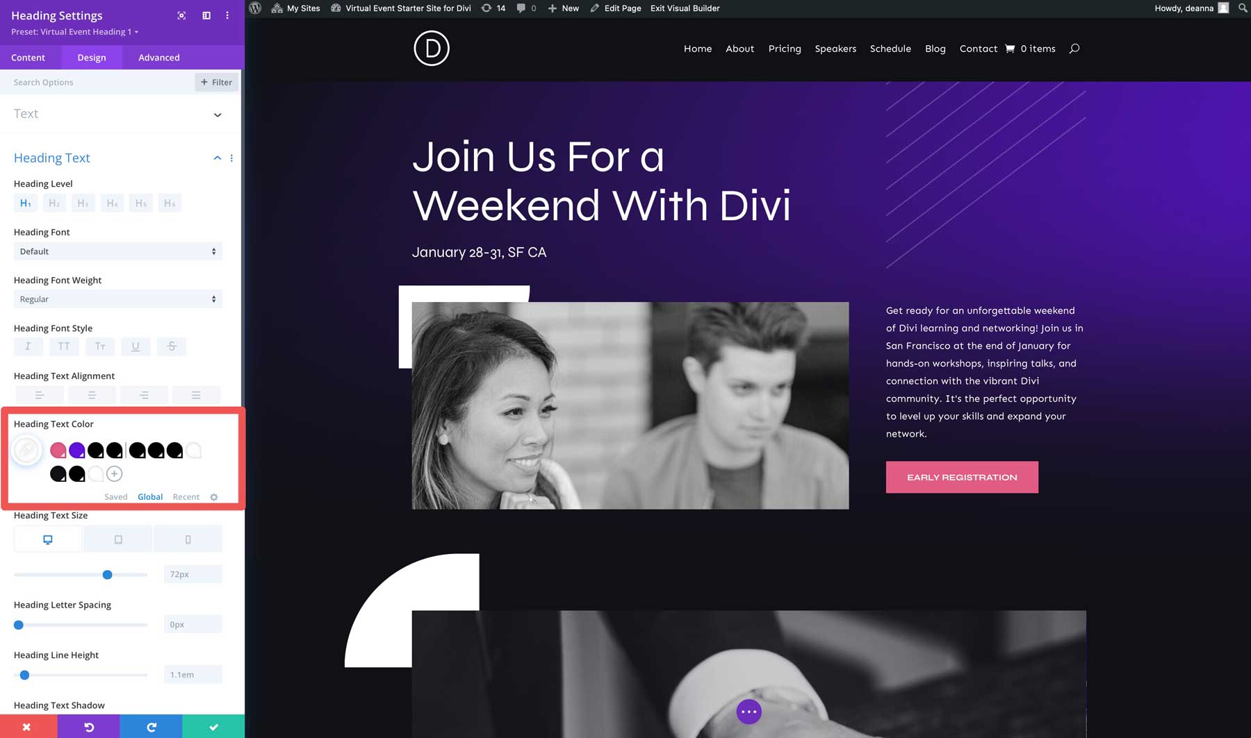 virtual event starter site for Divi