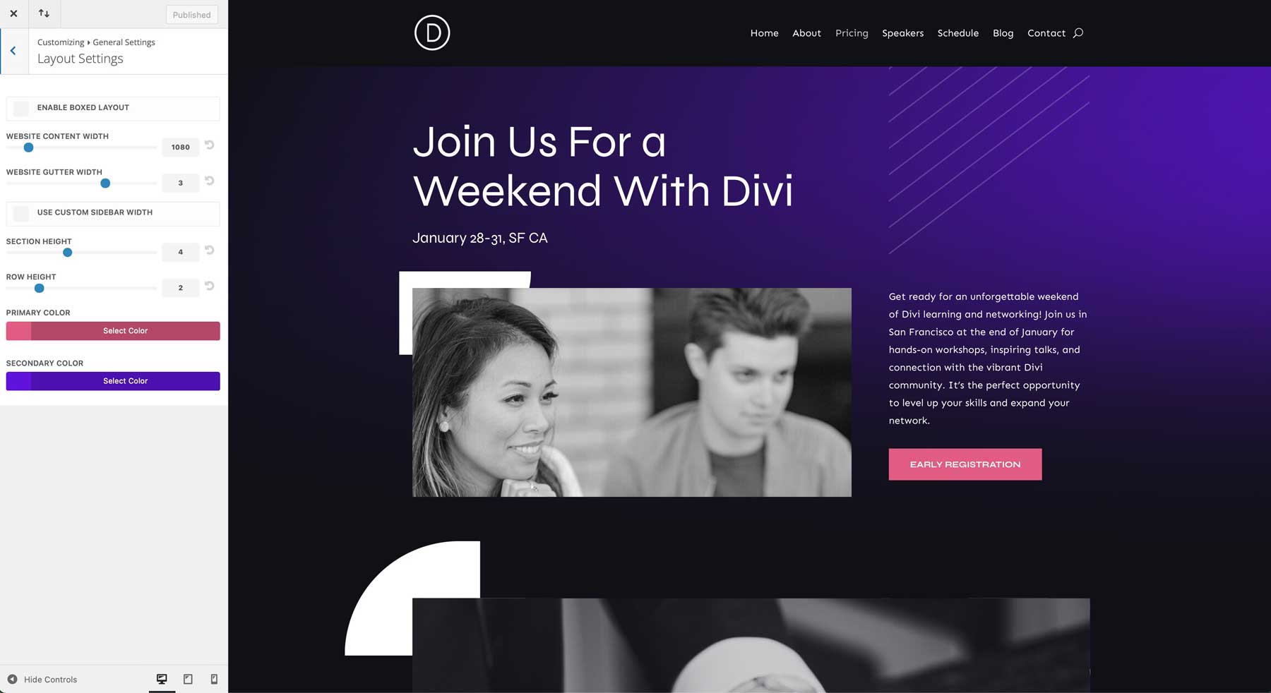 virtual event starter site for Divi