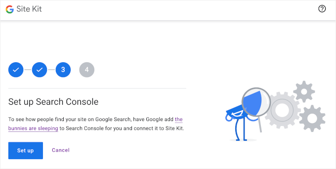 Setting up Search Console in Site Kit is part of its setup wizard