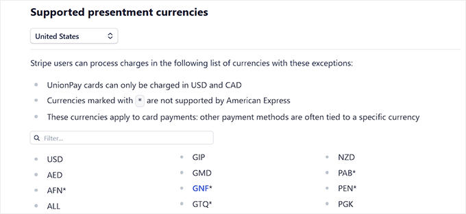 Stripe supported currencies