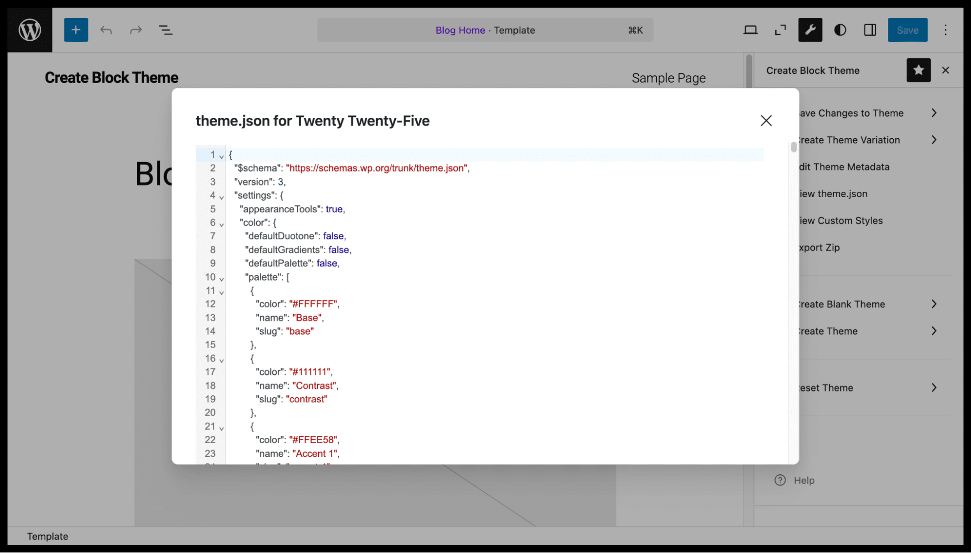 Read only view of theme.json