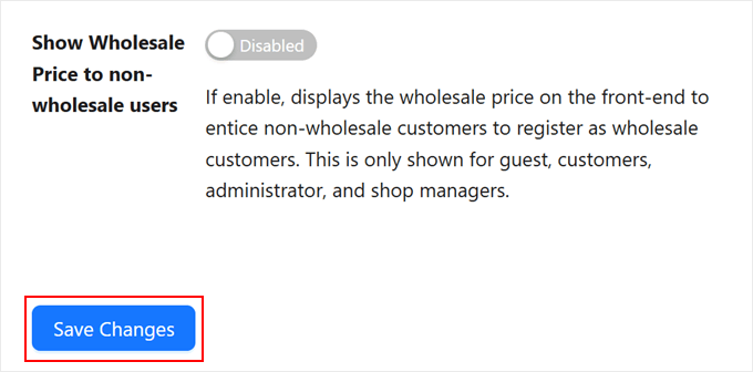 Saving changes to the Wholesale Suite's pricing settings