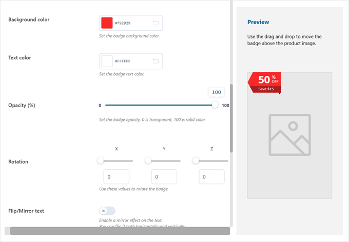 Customizing the YITH product badge