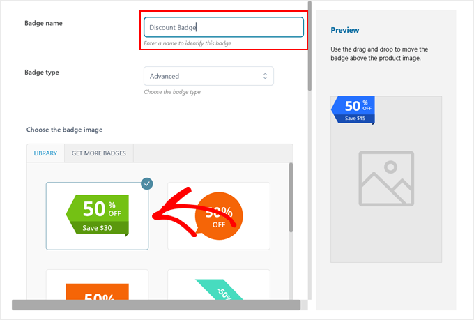 Giving the product badge a name and choosing a badge image in YITH plugin