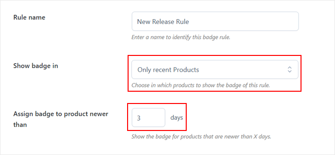 Creating a badge rule for new products with YITH