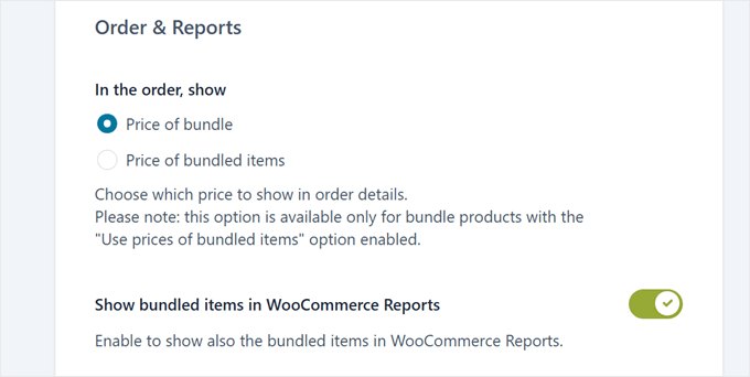 Choosing whether to display items in the bundle in the Order and Reports page with the YITH plugin