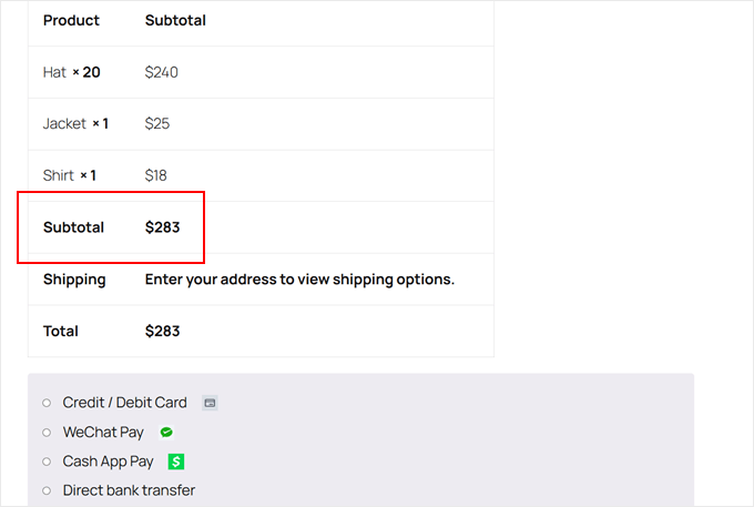 Example of disabling BNPL payment methods based on cart conditions