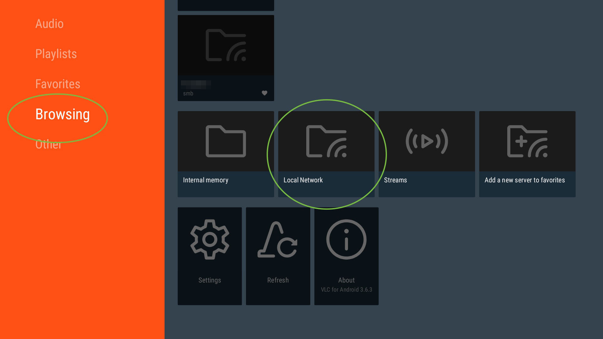 VLC Player Browsing Local Network on Smart TV