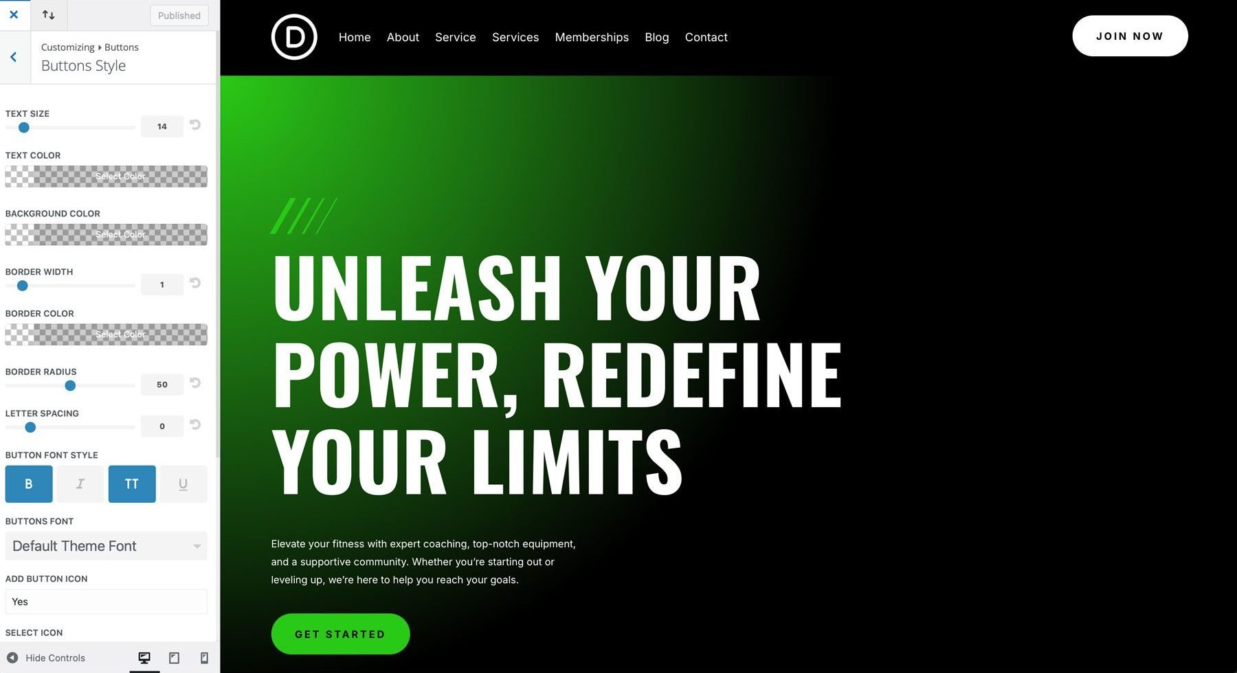 gym starter site for Divi