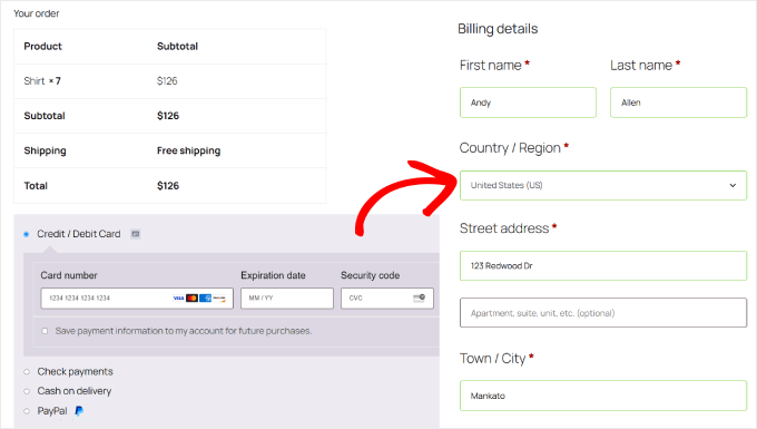 Example of disabling the bank transfer payment method for US customers with WPCode