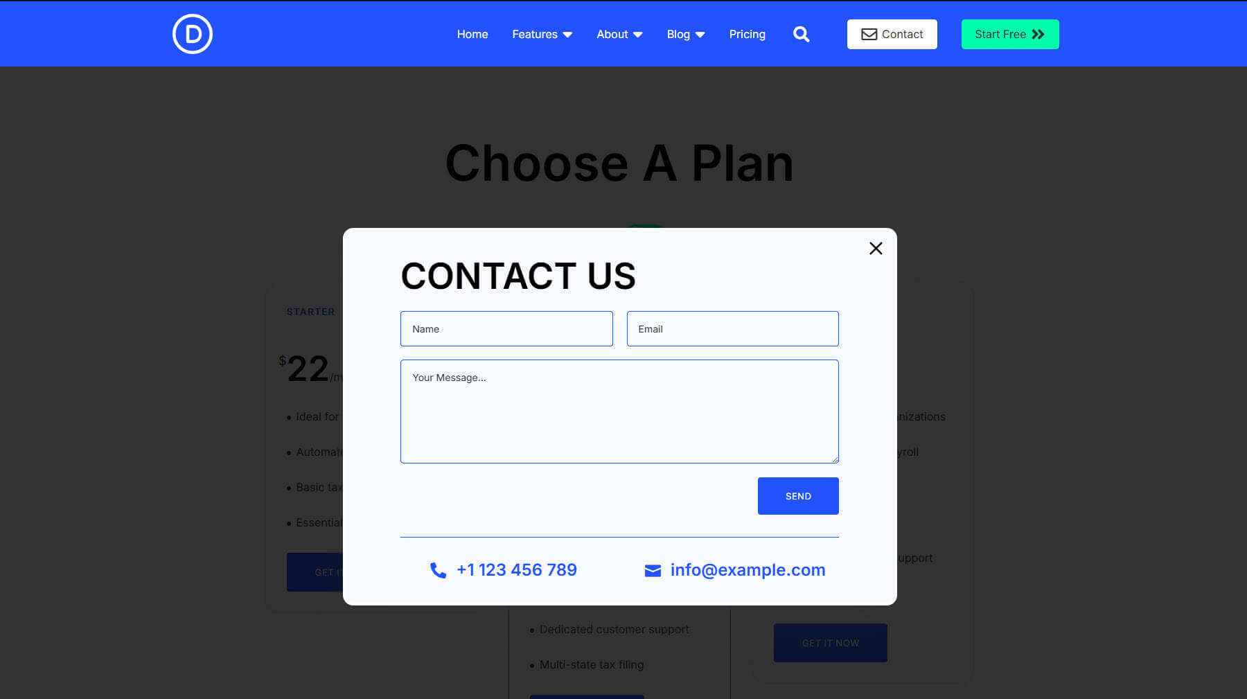 Contact Form Popup Layout Example