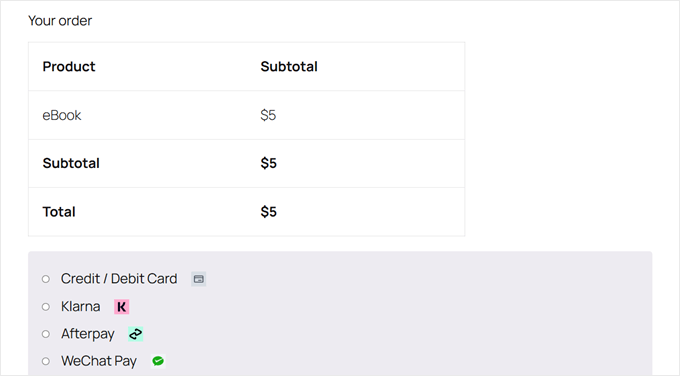 Example of disabling bank transfers when a digital product is being purchased