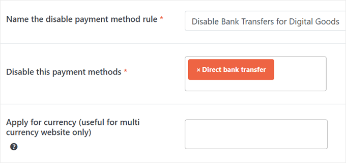 Disabling bank transfers for digital products