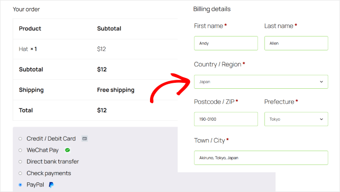 An example of disabling cash on delivery for non-US customers