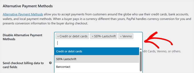 Choosing which PayPal's alternative payment methods to disable