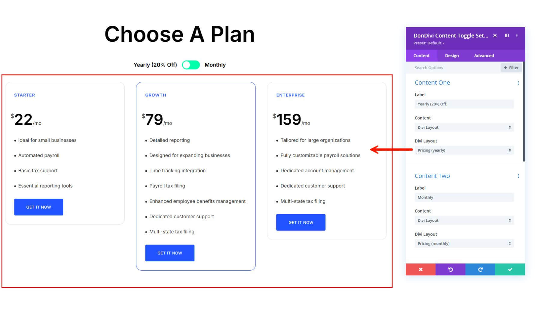 DonDivi Content Toggle Layout Settings