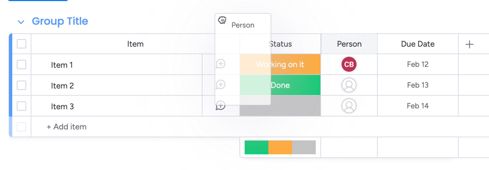 Rearranging columns by drag and drop in Monday.com