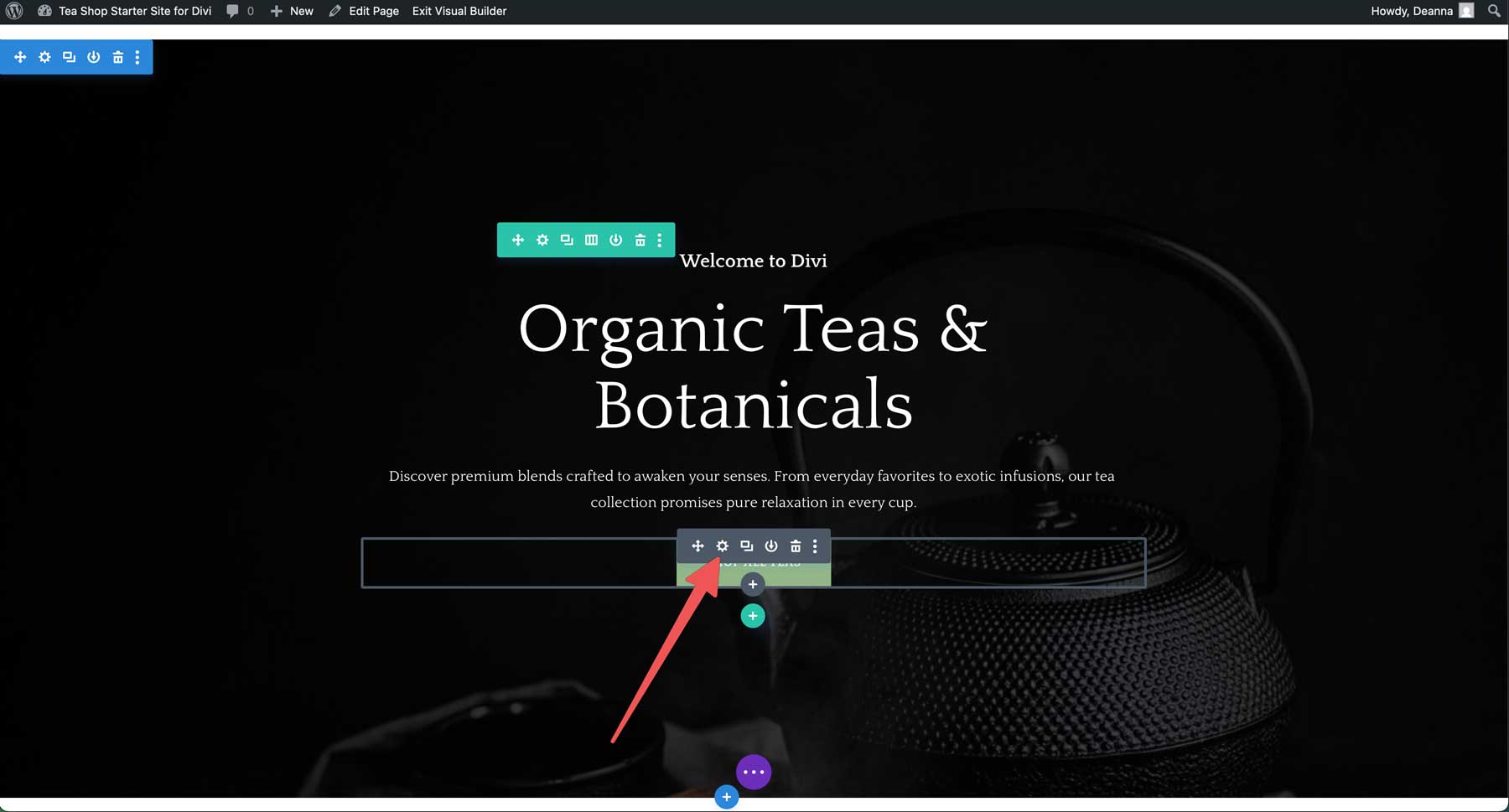 tea shop starter site for divi