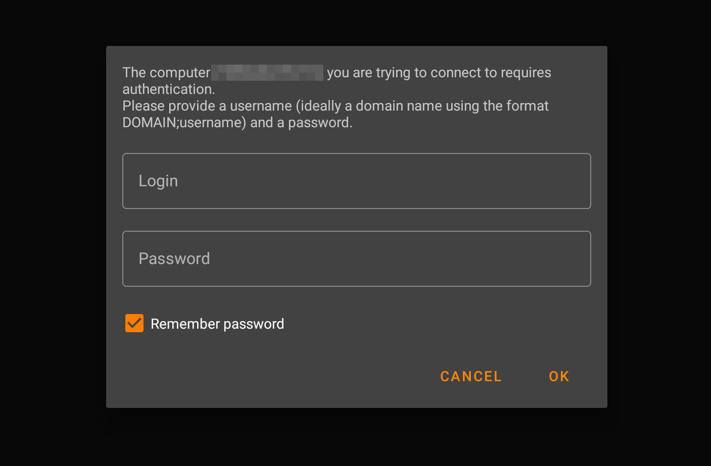 Entering Mac credentials in VLC Player