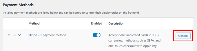 Managing Stripe payment methods