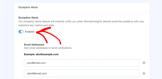 Enabling Exceptions alerts