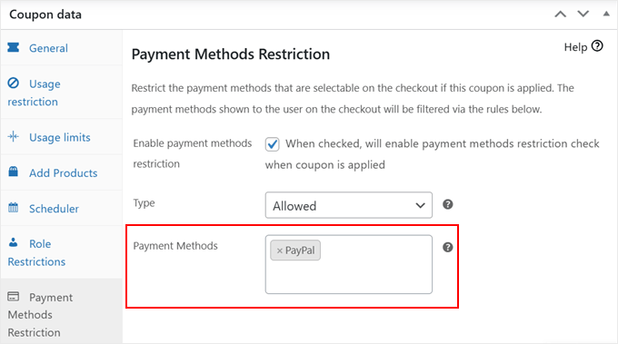 Restricting the Advanced Coupons coupon to PayPal