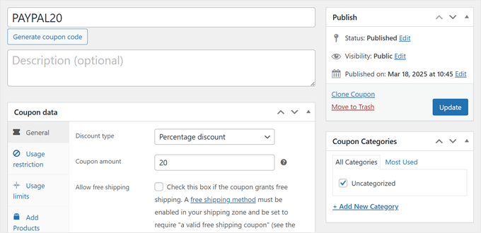Creating a PayPal-specific coupon code in Advanced Coupons