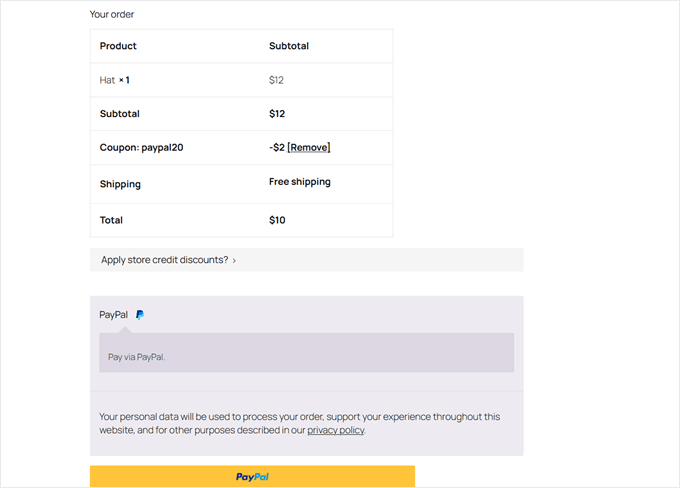 Applying the PayPal-specific Advanced Coupons coupon