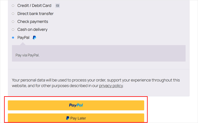 Removing credit and debit cards alternative payment method from PayPal in WooCommerce