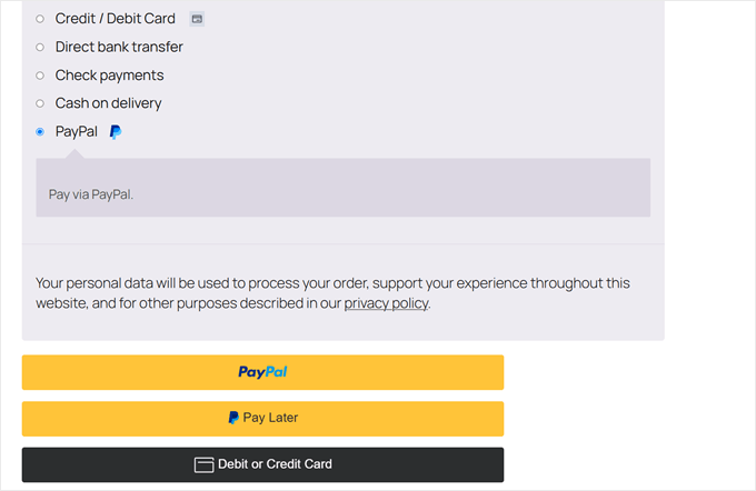 PayPal payment options