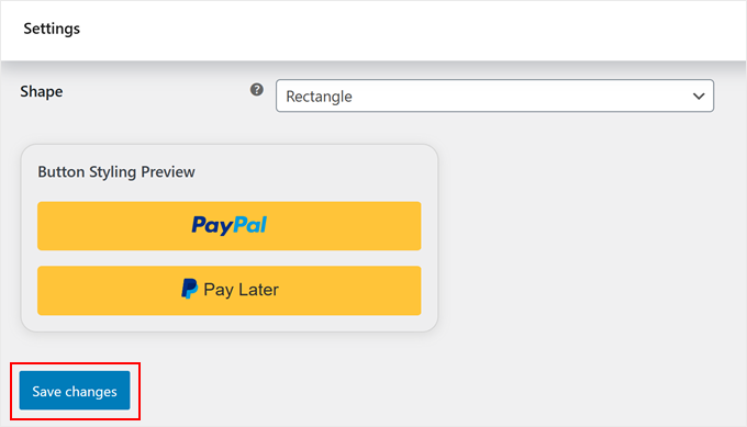 Saving changes to the PayPal for WooCommerce settings