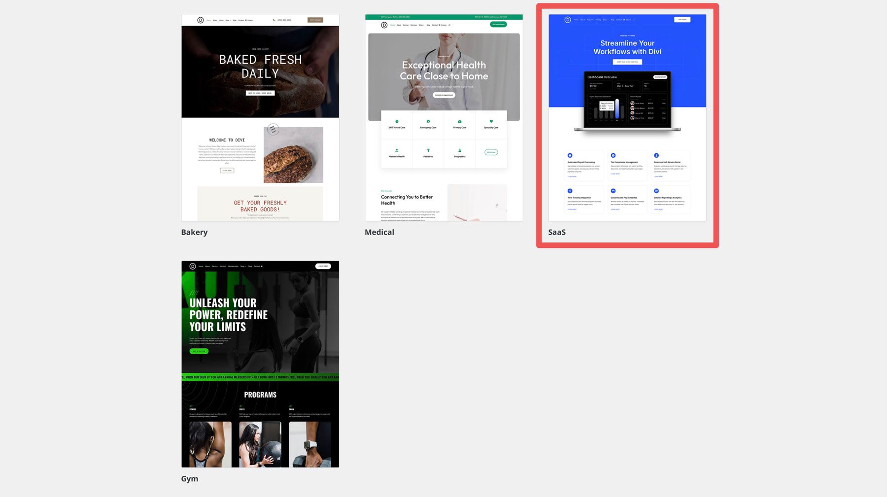 saas starter site for Divi