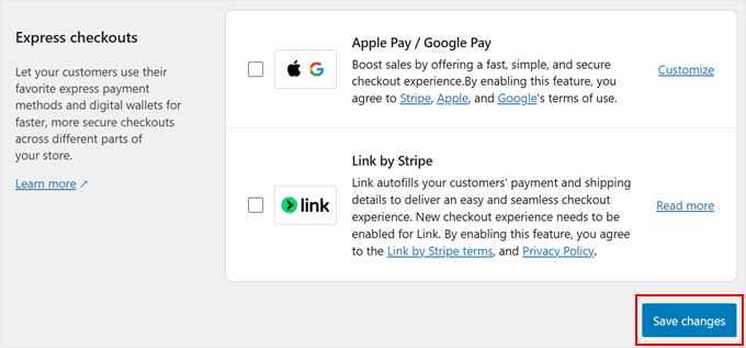 Saving changes to Stripe for WooCommerce settings