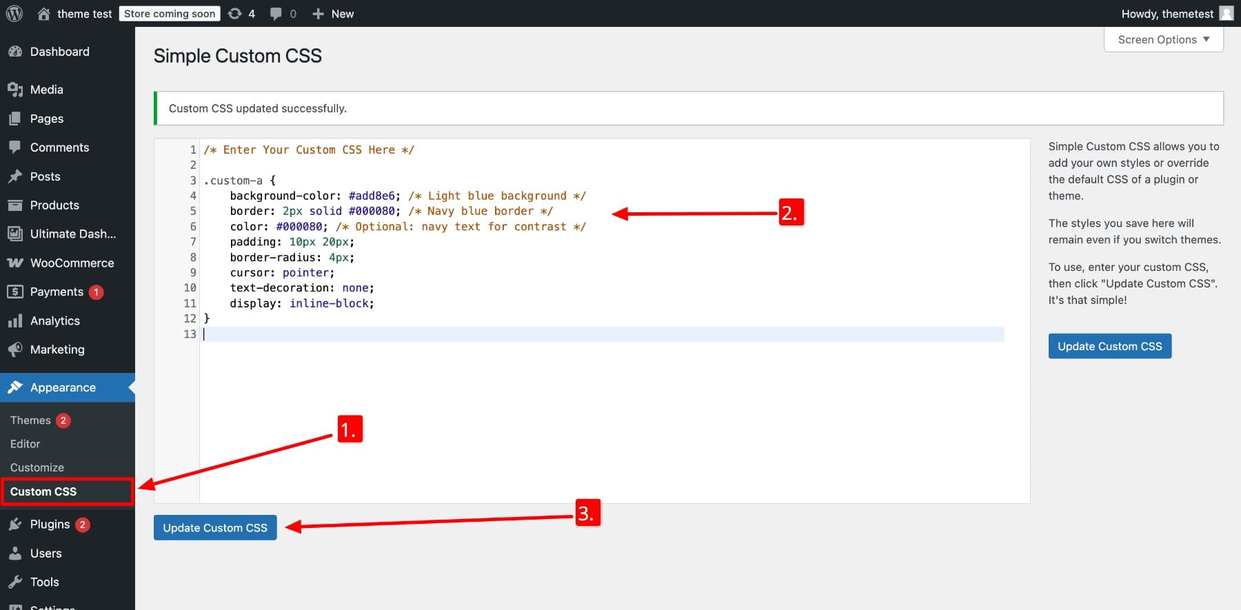 Simple Custom CSS - saving code for a group of elements sharing the same CSS class