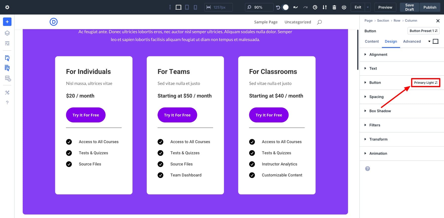 applying presets to a new button